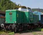Die V 65  Inge  der der Brohltal Eisenbahn (BE), ex D 05 der Ahaus-Enscheder Eisenbahn, ex V 65 der TWE - Teutoburger Wald-Eisenbahn AG, G�tersloh,  am 18.08.2011 in Brohl-L�tzing auf der Gleisanlage.