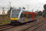   Der Stadler GTW 2/6 - 509 104 (VT 104) der HLB (Hessische Landesbahn) erreicht am 18.08.2014 seine Endstation Friebberg (Hessen).