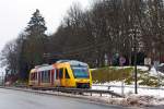  Der VT 209 ABp (95 80 0640 109-4 D-VCT) ein Alstom Coradia LINT 27 der HLB Hessenbahn GmbH, am 02.01.2015 in Erndtebr�ck kurz vor dem Erreichen der Endstation dem Bahnhof Erndtebr�ck.