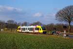   Der Dieseltriebzug VT 251 (95 80 0648 151-8 D-HEB / 95 80 0648 651-7 D-HEB) ein Alstom Coradia LINT 41 der HLB (Hessische Landesbahn), ex Vectus VT 251, fährt als RB 90  Westerwald-Sieg-Bahn 