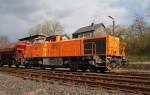 Die Lok 46 der KSW (Kreisbahn Siegen-Wittgenstein), eine Vossloh G 1700 -2 BB (eingestellt als 92 80 1277 807-4 D-KSW),  am 16.04.2012 in Herdorf.