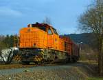 Die Lok 46 der KSW (Kreisbahn Siegen-Wittgenstein), eine Vossloh G 1700 -2 BB (eingestellt als 92 80 1277 807-4 D-KSW) am 07.03.2013 in Neunkirchen-Salchendorf.