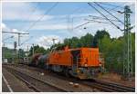 Die Lok 46 der Kreisbahn Siegen-Wittgenstein (KSW) kommt am 02.07.2013 mit Ihrem Übergabezug von Herdorf in Betzdorf (Sieg) an.