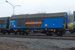 Drehgestell-Flachwagen mit Teleskophauben f�r Coiltransporte mit vier Rads�tzen der Gattung Shimmns�, 34 RIV 80 D-VTGD 3777 036-0, von der Vermietungsfirma VTG AG an die KSW- Kreisbahn