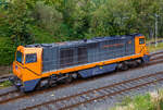 Die KSW 43 (92 80 1273 018-2 D-KSW) der KSW (Kreisbahn Siegen-Wittgenstein) rangiert am 24.09.2021 in Herdorf auf dem KSW Rbf Herdorf (Betriebsstätte Freien Grunder Eisenbahn - NE 447).