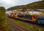 Die KSW 44 (92 80 1271 004-4 D-KSW) eine MaK G 1000 BB, f�hrt am 07.11.2022 mit der kalten KSW 43 (92 80 1273 018-2 D-KSW) die asymmetrische Vossloh G 2000 BB und einem �bergabezug (leere VTG