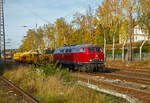 Heute hatte der Fotograf nochmal Glück....
Die 218 155-0 (92 80 1218 155-0 D-NESA) der NeSA Eisenbahn-Betriebsgesellschaft Neckar-Schwarzwald-Alb mbH, ex DB 218 155-0, fährt am 30.10.2022, mit zwei Gleisunterhaltungs Maschinen der Schweerbau durch Kreuztal in Richtung Süden. Am Haken waren die Plasser & Theurer Schotterplanier- und Profilierungsmaschinen SSP 110 SW, Schweres Nebenfahrzeug Nr. D-SBAU 99 80 94 25 049-0 und dahinter der Plasser & Theurer Dynamic Stopfexpress 09-3X, Schweres Nebenfahrzeug Nr. D-SBAU 99 80 91 21 019-0.

Die V 164 wurde 1971 von der Krauss-Maffei AG in München-Allach unter der Fabriknummer 19531 gebaut und an die Deutsche Bundesbahn geliefert. Im Jahr 2017 wurde sie bei der DB AG ausgemustert und an die NeSA verkauft.

Nachmals einen lieben Gruß zurück!!!