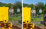   Etwas Fotokunde zur Tiefensch�rfe:  Anhand dem Gleisbauanh�nger T5020-2 Schottermulden der DB Bahnbaugruppe GmbH, abgestellt am 18.05.2015 beim Bahnhof Herdorf.