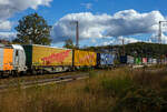 Sechsachsige Drehgestell-Gelenk-Containertragwagen-Einheit / 6-achsiger Containertragwagen, 33 87 4901 507-6 F-ERSA, der Gattung Sggmrss 90', der franz�sischen Vermietungsfirma ERMEWA S.A., am 05