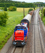   Die SBB Cargo Am 843 092-8 (eine modifizierte Vossloh MaK 1700) f�hrt am 17.06.2016 mit einem kurzen G�terzug durch Bietingen in Richtung Schaffhausen.