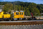 RhB Tm 2/2 81 (Bahndienst Ilanz) abgestellt am 07 September 2021 beim Bahnhof Castrisch (aufgenommen aus einem Zug heraus).
