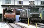 SBB Ae 4/7 Nr.10 932 und Ee 3/3 Nr.16 325 in Rorschach am 08.07.1984.