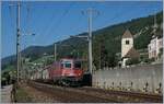 Die SBB Re 420 261-0 mit einem Güterzug bei Twann.