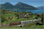 Die BLS Re 4/4 191 mit einem RE von Interlaken nach Zweisimmen kurz nach Faulensee.