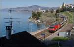 Da das Château de Chillon zur Zeit renoviert wird, bin ich gezwungen, zumindest vorübergehend neue Fotostellen zu suchen: Die SBB Re 460 069-8 fährt mit ihrem IR 1813 bei der