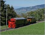 50 Jahre Blonay Chamby - MEGA BERNINA FESTIVAL: die RhB Ge 4/4 182 zieht die RhB Dampfschneeschleuder X rot d 9214 (1052) bis Vers-chez-Robert.