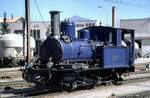 DFB Hg 2/3 Nr.6 in Chur im August 1990. Nachdem die Lok mehrere Jahrzehnte als Denkmal auf einem Sockel stand und wieder fahrtüchtig aufgearbeitet wurde, absolvierte die Maschine eine Belobigungsfahrt für die Helfer und steht hier mit Wasser und Kohle versorgt in Chur.