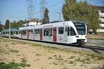 2018-10-05 LEB Jouxtens-Mézery le Lussex  Automotrice Stadler RBe 4/8 46 arbore une livrée publicitaire pour un fournisseur d'énergie Romande Energie    © la photo vous