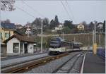 Der CEV MVR SURF ABeh 2/6 7503  Blonay-Chamby  beim Halt im neu gestalteten Bahnhof von St-Légier Gare.