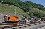 Die TPC GHem 2/2 942 mit einem Bauzug in Aigle D�p�t A-L.