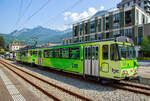 Der Triebwagen mit Gepäckabteil BDeh 4/4 311 (ex 303)  „Yvorne“ und der Steuerwagen Bt 361 (ex 353) beide der tpc (Transports Publics du Chablais), ex bzw.