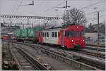 Der YSteC / Travys Be 4/4 N° 1 wartet in Yverdon auf die Abfahrt nach Ste-Croix.