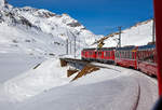   Die beiden RhB ABe 4/4 III - 51  Poschiavo  und 52  Brusio  ziehen am 20.02.2017 unseren Regiozug nach St.