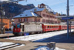 Die RhB Ge 4/4 II – 624 „Celerina/Schlarigna“ (seit 2014 mit Dank an die �ber 50.000 Fans auf Facebook), ich geh�re nun auch dazu, mit einem Regionalzug am 20.02.2017 im Bahnhof