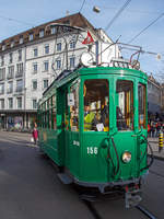   Das historische Museumsfahrzeug, Baujahr 1920, der Motorwagen Be 2/2 156  zum Sod , ex BVB Rangierwagen Xe 2/2 2018, ex (Basler Strassen-Bahnen) BStB Be 2/2 156 erreicht am 29.12.2017 den
