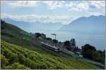 Der Kran verhinderte das perfekte Bild: W�hrend die  La Suisse  auf dem Wasser in Richtung Lausanne unterwegs war, kam ein Flirt der in die gleiche Richtung fuhr...