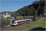 Der SBB RABe 523 030 fährt als S3 kurz nach Villeneuve in Richtung Allaman.