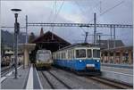 Der MOB ABDe 8/8 4001 SUISSE wartet mit seinem REgioalzug nach Montreux in Zweisimmen auf die baldige Abfahrt.