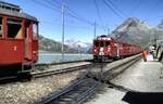 RhB ABe 4/4 Nr.37 und Nr.43 in Bernina Hospiz im August 1990.