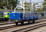 Die selbstfahrenden Hubarbeitsb�hnen XTm 99 85 9285 006-4 CH-ELTE der elbatech AG, abgestellt am 09.09.2021 im Bahnhof Spiez.