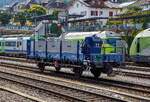 Die selbstfahrenden Hubarbeitsb�hnen XTm 99 85 9285 006-4 CH-ELTE der elbatech AG, abgestellt am 09.09.2021 im Bahnhof Spiez.