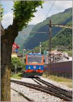 Ein Monte Generoso Triebwagne Beh 4/8 ist in Capolago Riva San Vitale abgestellt.