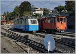 125 Jahre Glion Rocheres de Naye - Die MG HGe 2/2 N° 2, die leider nicht bewegt werden darf und der Bhe 2/4 207 sind für die Fahrzeug Parade in Glion abgestellt.