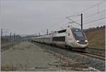 Der TGV Lyria 9206 von Z�rich nach Paris Gare de Lyon, bestehend aus zwei Triebz�gen, erreicht Belfort-Montb�liard TGV.