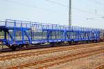 Zweigliedriger Doppelstock-Autotransportwagen (Kraftfahrzeugtransportwagen) mit vier Rads�tzen, der Gattung Laaeks 089A (24 71 437 0 529-8 RIV E-TRFSA) der Transfesa/Hispanauto (Transportes